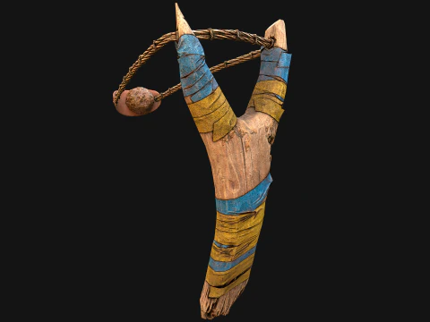 Medieval Wooden Slingshot 3D Model