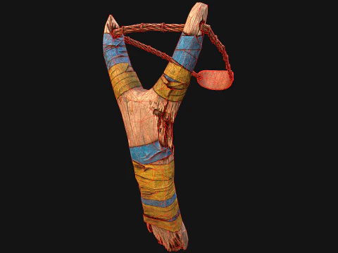 Medieval Wooden Slingshot 3D Model