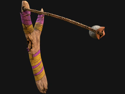 Medieval Wooden Slingshot Fair Weapon 3D Model
