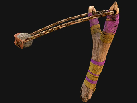 Medieval Wooden Slingshot Fair Weapon 3D Model