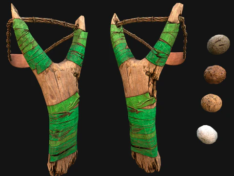 Medieval Wooden Slingshot Weapon for Shooting Range 3D Model