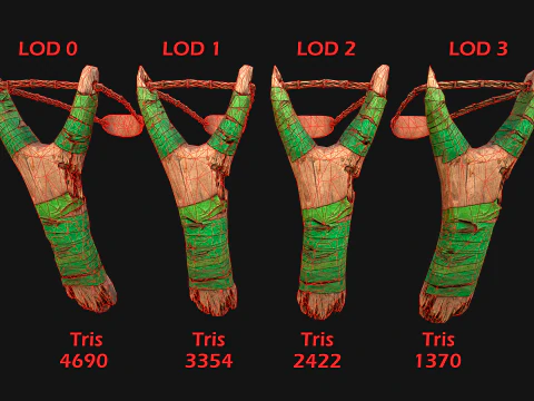 Medieval Wooden Slingshot Weapon for Shooting Range 3D Model