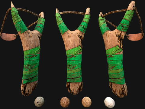 Medieval Wooden Slingshot Weapon for Shooting Range 3D Model