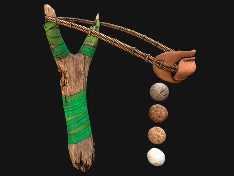 Medieval Wooden Slingshot Weapon for Shooting Range 3D Model