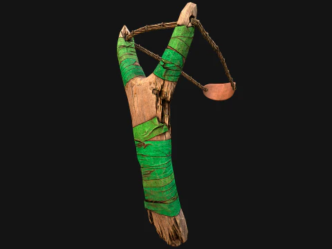 Medieval Wooden Slingshot Weapon for Shooting Range 3D Model