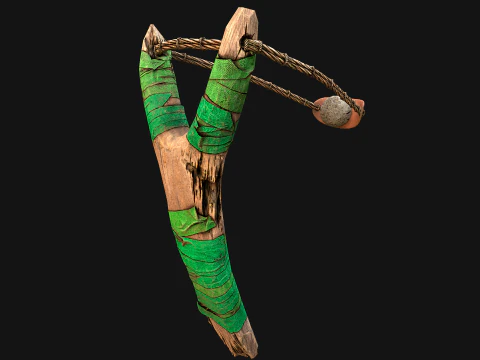 Medieval Wooden Slingshot Weapon for Shooting Range 3D Model