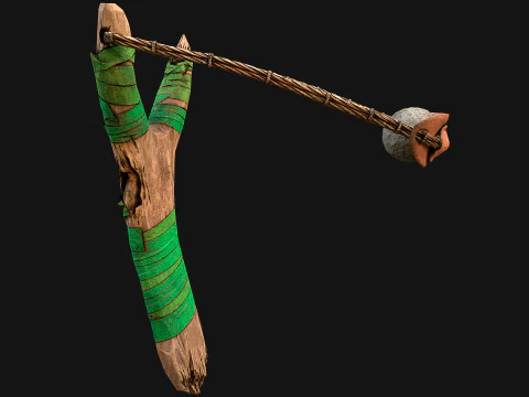 Medieval Wooden Slingshot Weapon for Shooting Range 3D Model