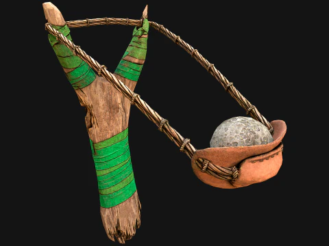 Medieval Wooden Slingshot Weapon for Shooting Range 3D Model