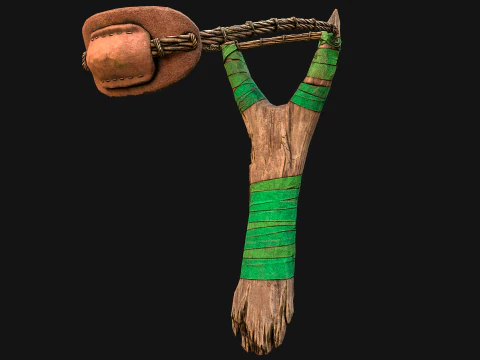 Medieval Wooden Slingshot Weapon for Shooting Range 3D Model