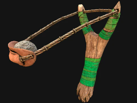 Medieval Wooden Slingshot Weapon for Shooting Range 3D Model