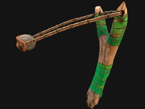 Medieval Wooden Slingshot Weapon for Shooting Range 3D Model