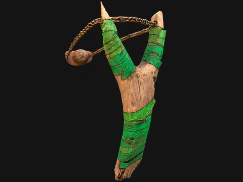 Medieval Wooden Slingshot Weapon for Shooting Range 3D Model