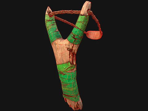 Medieval Wooden Slingshot Weapon for Shooting Range 3D Model