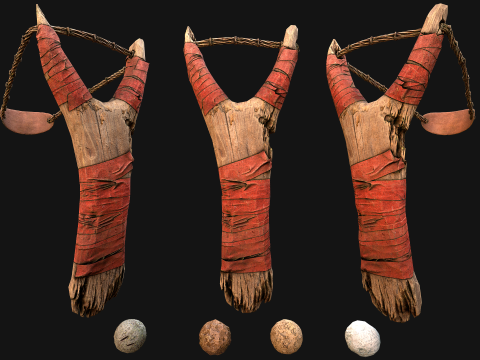 Arma medieval de estilingue de ladr&atilde;o de madeira Modelo 3D