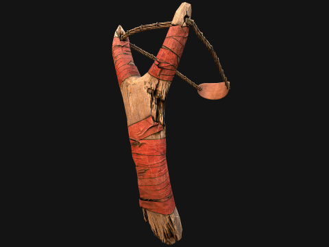 Arma medieval de estilingue de ladr&atilde;o de madeira Modelo 3D