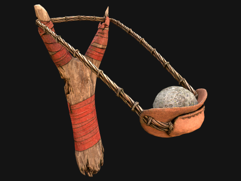 Arma medieval de estilingue de ladr&atilde;o de madeira Modelo 3D