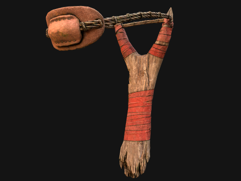 Arma medieval de estilingue de ladr&atilde;o de madeira Modelo 3D