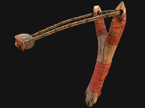 Arma medieval de estilingue de ladr&atilde;o de madeira Modelo 3D