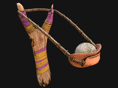 Medieval Wooden Slingshot Colored Set Pack 3D Model