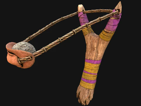 Medieval Wooden Slingshot Colored Set Pack 3D Model