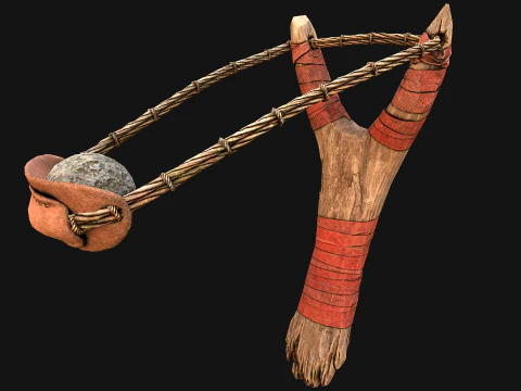 Medieval Wooden Slingshot Colored Set Pack 3D Model