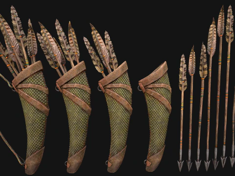 Medieval Weapons Pack Bow Crossbow Slingshot Dart 3D Model