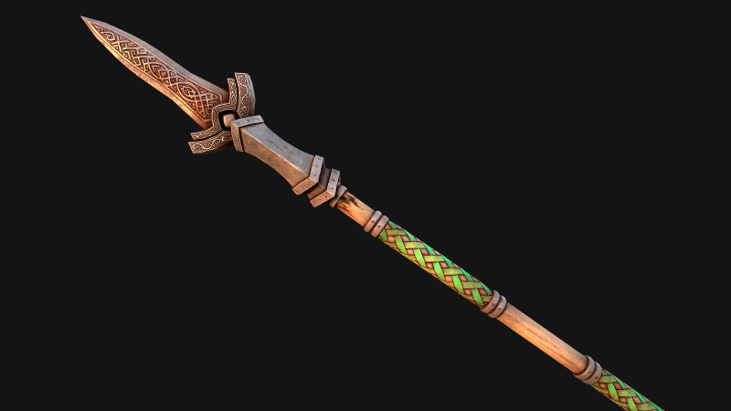 Medieval Wooden Spear Glaive Halberd Weapon 3D Model .c4d .max .obj .3ds .fbx .stl .blend 