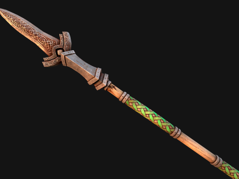 Arma de alabarda glaive de lança de madeira medieval Modelo 3D