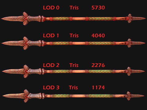 Medieval Wooden Spear Glaive Halberd Weapon 3D Model