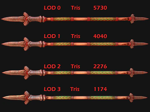 Medieval Wooden Spear Glaive Halberd Weapon 3D Model