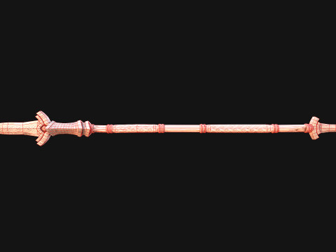 Medieval Wooden Spear Glaive Halberd Weapon 3D Model