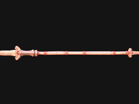 Medieval Wooden Spear Glaive Halberd Weapon 3D Model