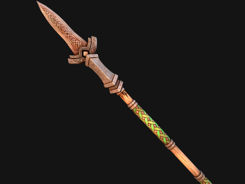 Medieval Wooden Spear Glaive Halberd Weapon 3D Model