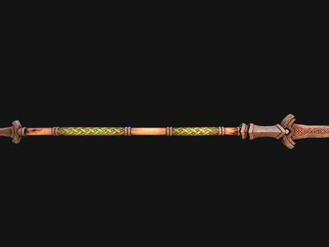 Medieval Wooden Spear Glaive Halberd Weapon 3D Model