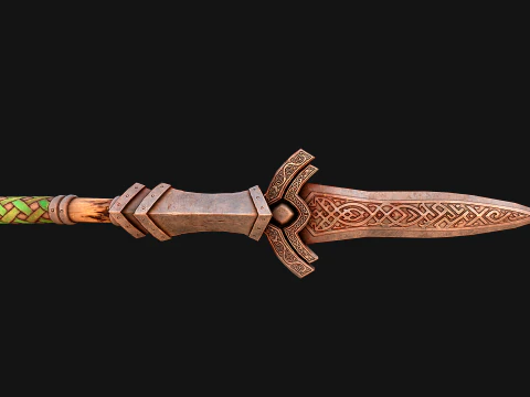Medieval Wooden Spear Glaive Halberd Weapon 3D Model
