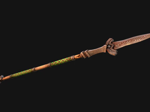 Medieval Wooden Spear Glaive Halberd Weapon 3D Model