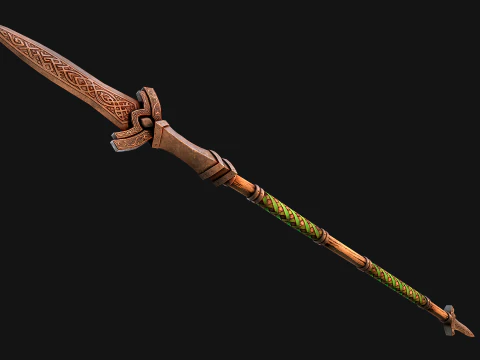 Medieval Wooden Spear Glaive Halberd Weapon 3D Model