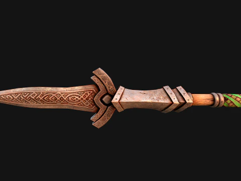 Medieval Wooden Spear Glaive Halberd Weapon 3D Model