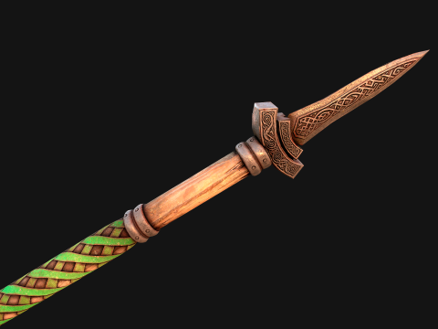Medieval Wooden Spear Glaive Halberd Weapon 3D Model