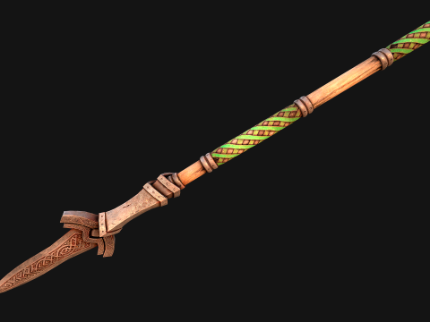 Medieval Wooden Spear Glaive Halberd Weapon 3D Model