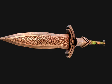 Medieval Wooden Spear Glaive Halberd Weapon 3D Model