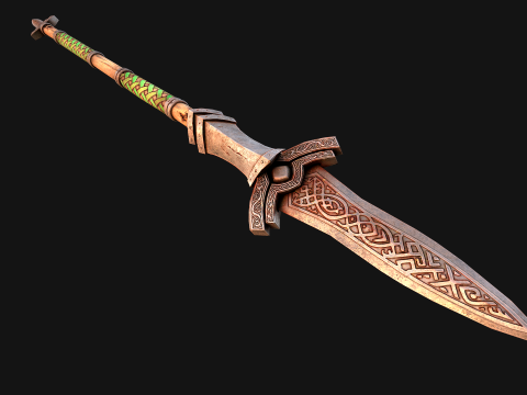 Medieval Wooden Spear Glaive Halberd Weapon 3D Model