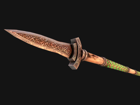 Medieval Wooden Spear Glaive Halberd Weapon 3D Model