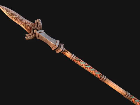 Senjata Tombak Kayu Nordik Abad Pertengahan Model 3D