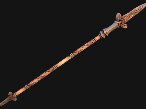 Medieval Wooden Nordic Spear Weapon 3D Model