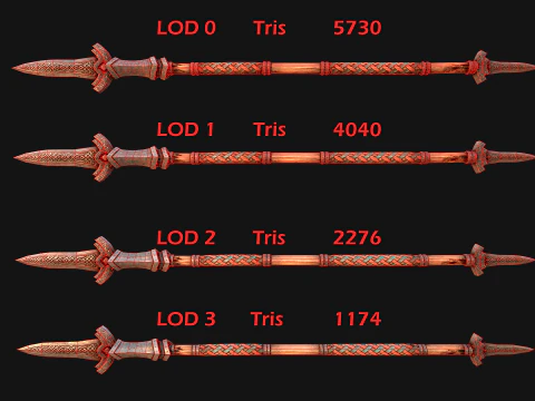 Medieval Wooden Nordic Spear Weapon 3D Model