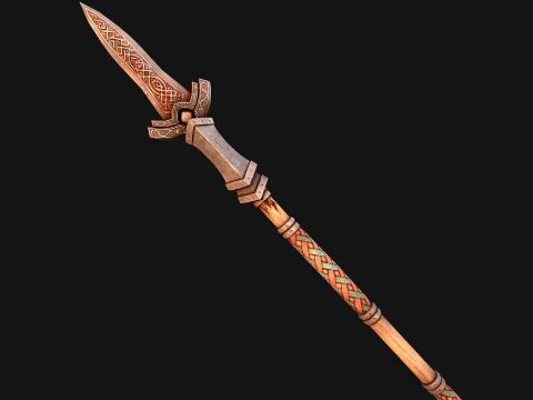 Medieval Wooden Nordic Spear Weapon 3D Model