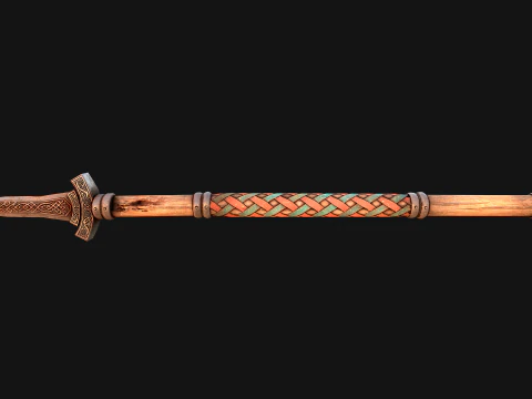 Medieval Wooden Nordic Spear Weapon 3D Model
