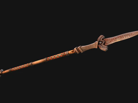 Medieval Wooden Nordic Spear Weapon 3D Model