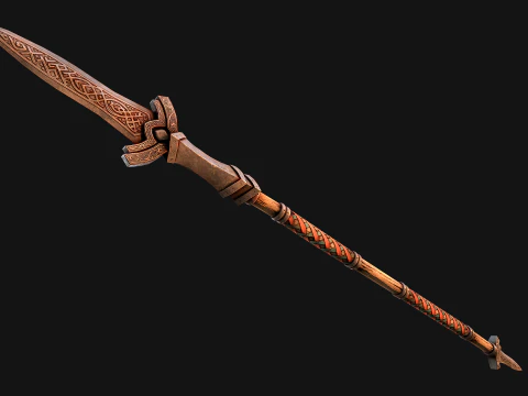 Medieval Wooden Nordic Spear Weapon 3D Model